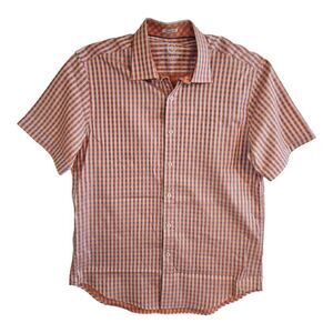 Bugatchi Uomo Designer Short Sleeve Men's Shirt SZ L Orange Plaid